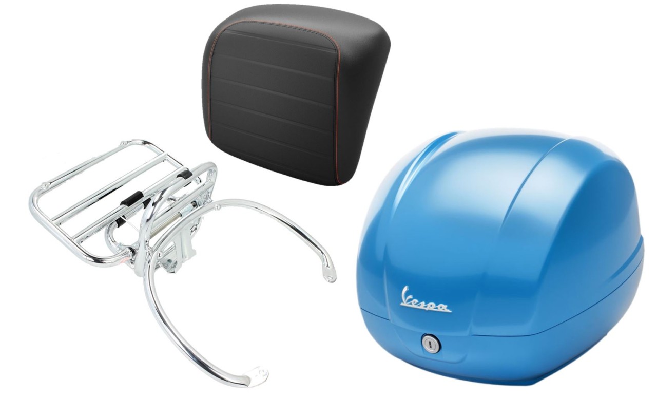 Topcase Kit 36L sky blue (A19), Gepäckträger chrom für Vespa GTS 125/300/310