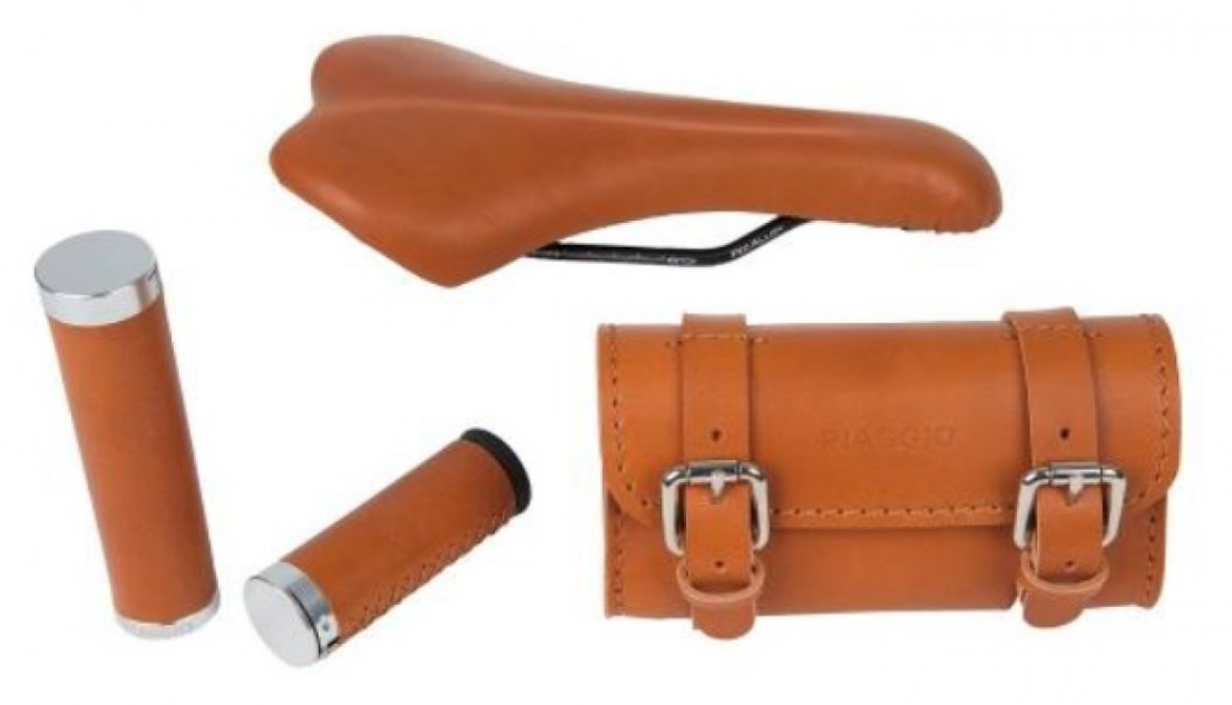 Leder Set "Style" Sattel/ Griffe/ Tasche für WI-BIKE Original Piaggio
