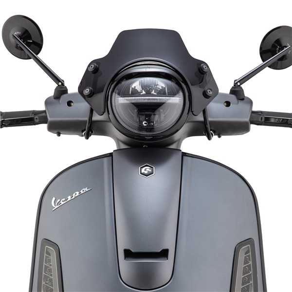 Flyscreen für Vespa GTS /​ GTS Super / ​GT /​ GT L 125-300ccm, schwarze Halter, schwarz getönt