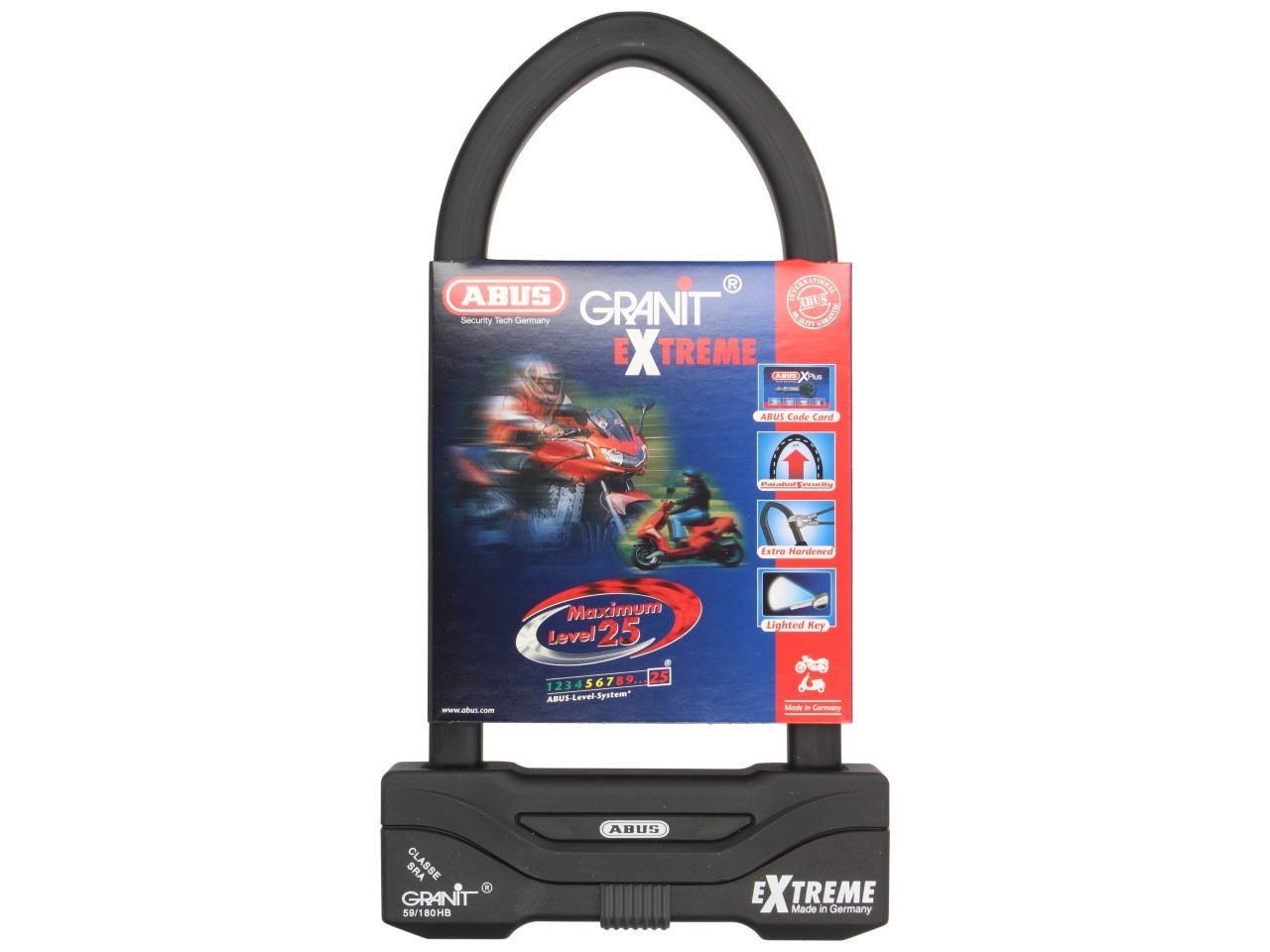 ABUS Bügelschloss 260x111 Granit Extreme Plus 59 für Motorrad, Scooter & Vespa