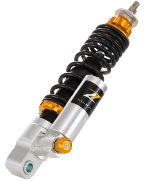 Stoßdämpfer "Black Edition", vorne für Vespa Primavera/​Sprint 50 -150ccm 2T/​4T AC, silber/orange